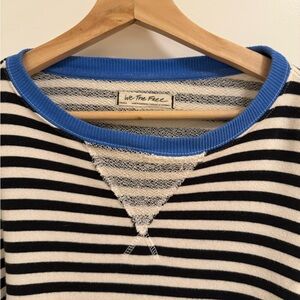SOLD We The Free Black and White Striped Sweater with Blue Trim